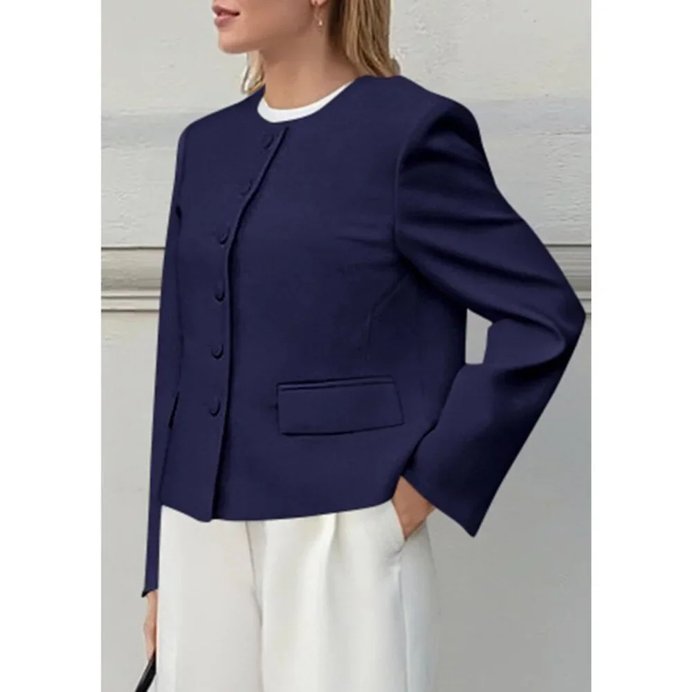 Women's Blue Blazers Business Casual Outfits Fall Fashion Long Sleeve Jacket